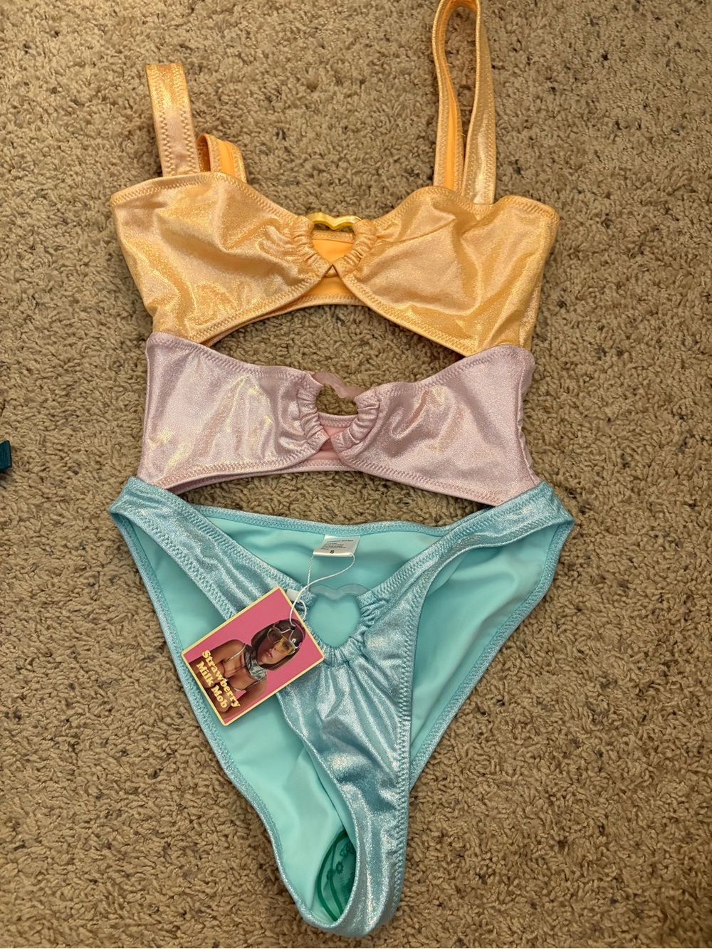 Strawberry Milk Mob Shimmery Gold, Lilac & Aqua One-Piece Set